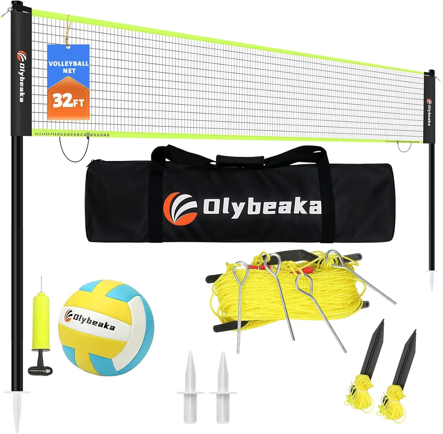 32ft Portable Outdoor Volleyball Net Set with Adjustable Poles, PU Ball, Pump, Bag & Lines for Backyard Beach
32ft Portable Outdoor Volleyball Net Set with Adjustable Poles, PU Ball, Pump, Bag & Lines for Backyard Beach
