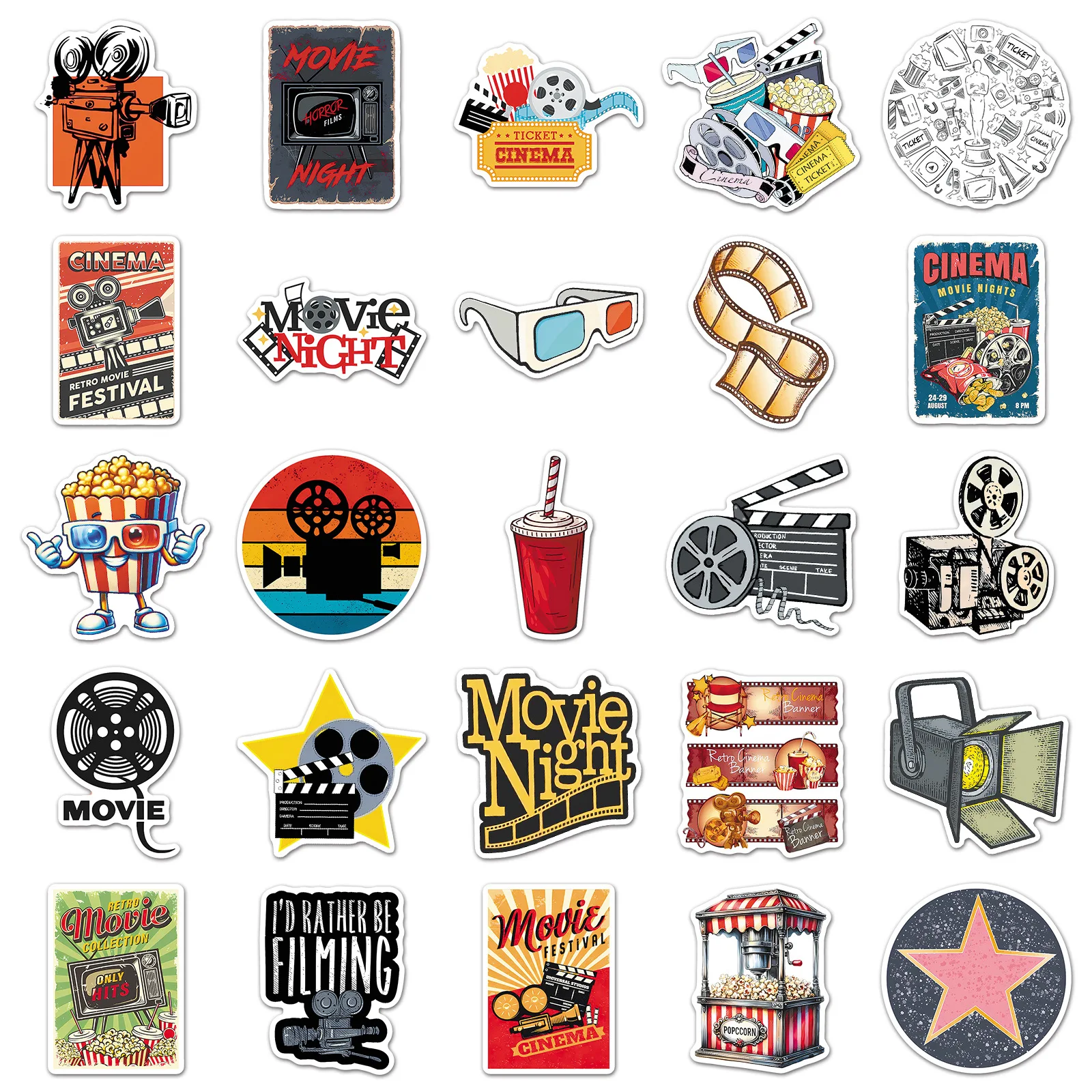 50PCS Retro Movie Night Stickers Vintage Cinema Film Movie Lovers Students Gifts Decorative DIY Waterproof Stickers Kids Toy
50PCS Retro Movie Night Stickers Vintage Cinema Film Movie Lovers Students Gifts Decorative DIY Waterproof Stickers Kids Toy