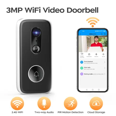 JOOAN 2K Intelligent WiFi Doorbell With Camera Smart Home WiFi Video Doorbell Outdoor Battery Powered Security Video Intercom