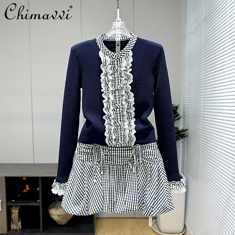 2025 Spring French Ruffle Edge Spliced Knitted Top with High Waist A-Line Skirt Suit for Women
2025 Spring French Ruffle Edge Spliced Knitted Top with High Waist A-Line Skirt Suit for Women
