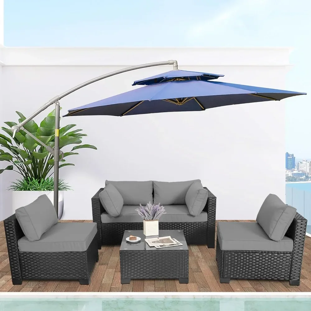Outdoor Patio PE Wicker Furniture 5 Piece Set, Black Rattan Modular Reception Sofa Chair with Coffee Table, Gray Cushions
Outdoor Patio PE Wicker Furniture 5 Piece Set, Black Rattan Modular Reception Sofa Chair with Coffee Table, Gray Cushions