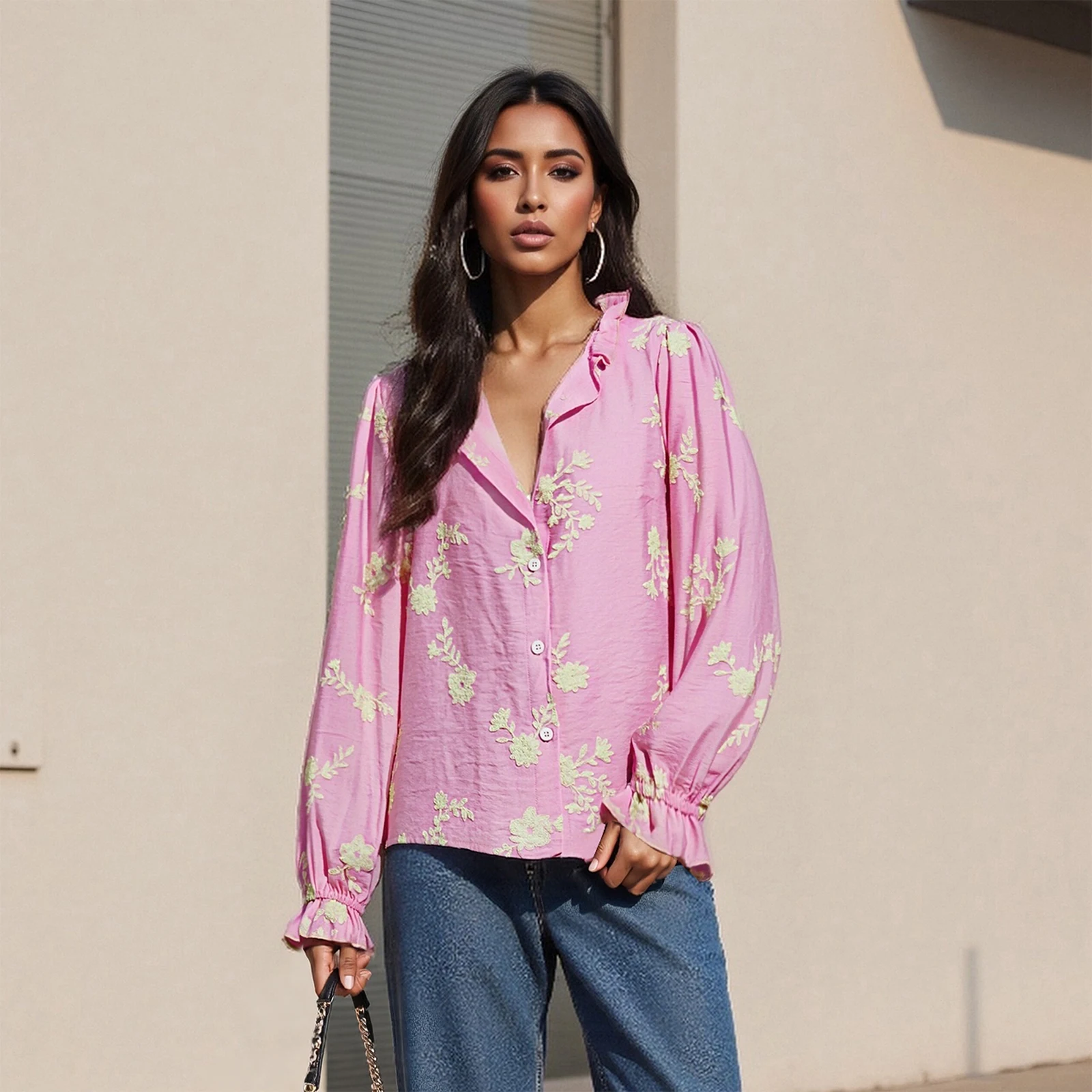 Women’s Loose Button Down Shirts Long Lantern Sleeve Floral Applique Tops Fall Blouse
Women’s Loose Button Down Shirts Long Lantern Sleeve Floral Applique Tops Fall Blouse