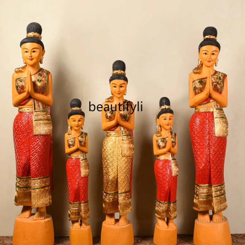 CXH Wood Carving Thai Restaurant Welcome Female Hallway Doll Soft Decorative Ornaments
CXH Wood Carving Thai Restaurant Welcome Female Hallway Doll Soft Decorative Ornaments