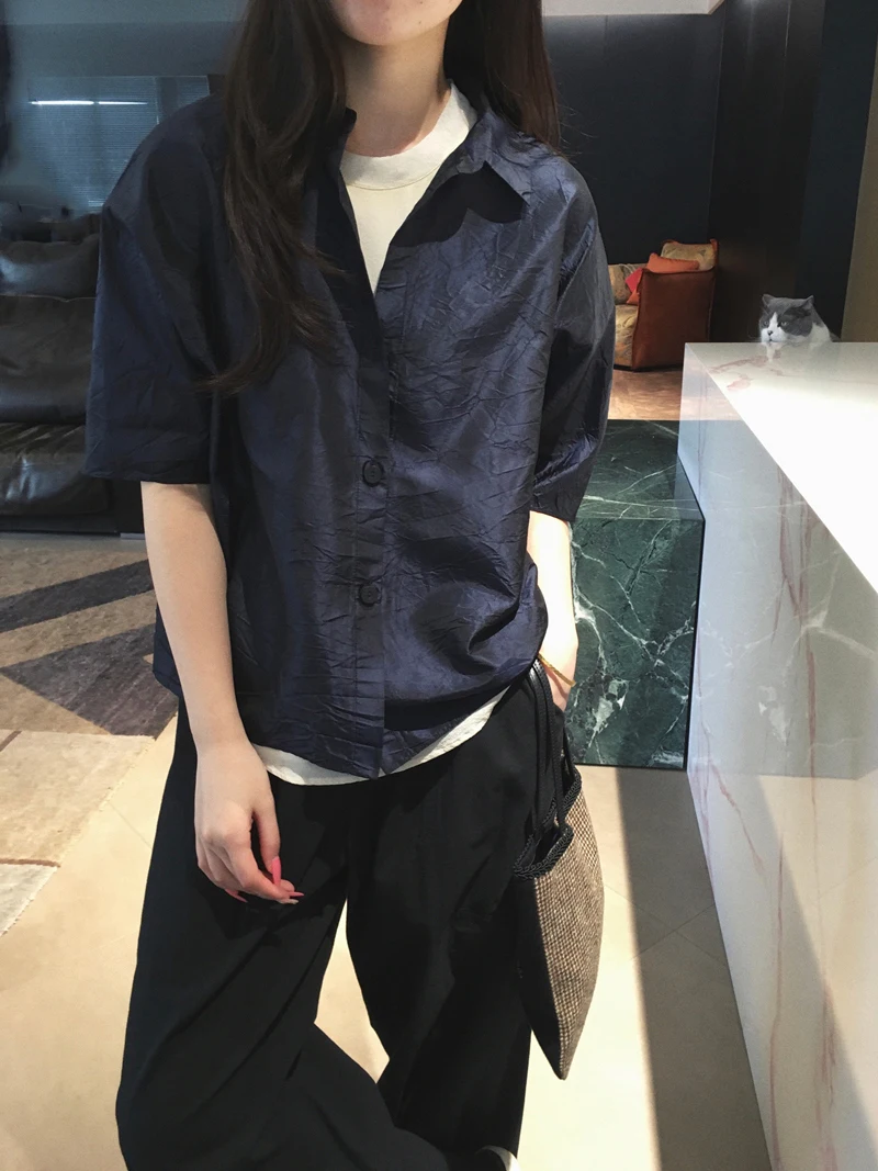 Cuijia Silk Taffeta Short Sleeve Shirt Color Woven Color Spun Special Pleated Shape Casual Style Women's Premium Shirt
Cuijia Silk Taffeta Short Sleeve Shirt Color Woven Color Spun Special Pleated Shape Casual Style Women's Premium Shirt