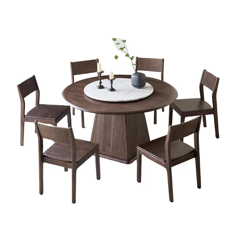 Black walnut solid wood dining table and chair combination round table household round dining table
Black walnut solid wood dining table and chair combination round table household round dining table