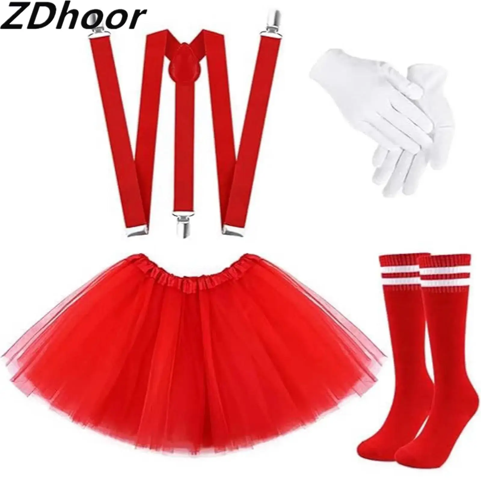 4 Pcs Halloween Costume Tutu Skirt Suspenders Set for Women Y Shape Suspender Tube Stripe Socks And Gloves for Performances
4 Pcs Halloween Costume Tutu Skirt Suspenders Set for Women Y Shape Suspender Tube Stripe Socks And Gloves for Performances