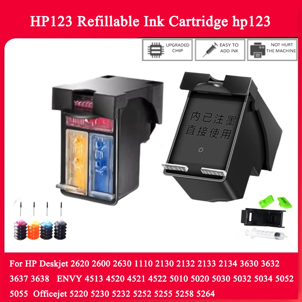 For HP123 XL Refillable Ink Cartridge Replacement For HP Deskjet 1110 2130 2132 2133 2134 3630 3632 3637 3638 printers for hp123
For HP123 XL Refillable Ink Cartridge Replacement For HP Deskjet 1110 2130 2132 2133 2134 3630 3632 3637 3638 printers for hp123