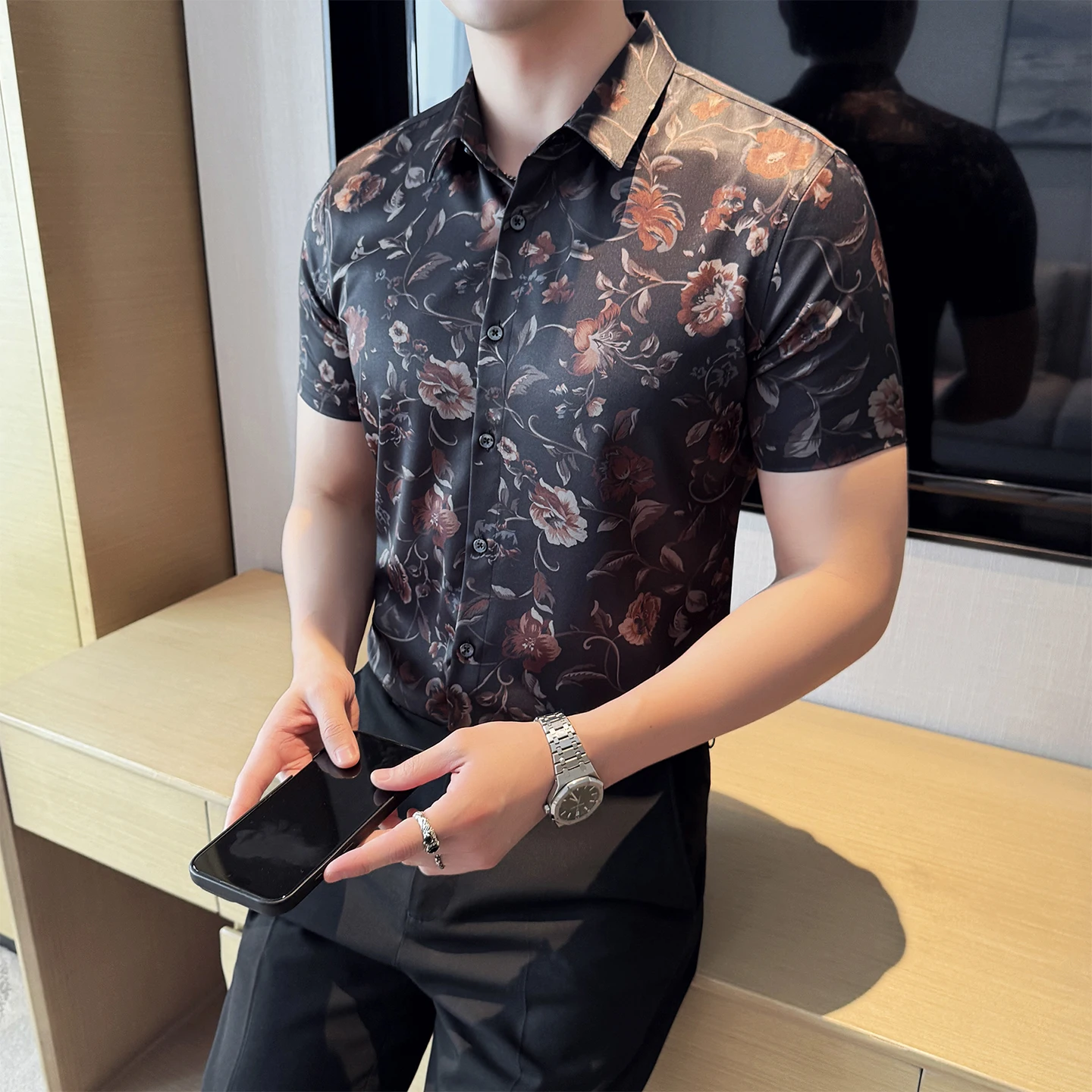 Summer Men Floral Shirts Fashion Print Short Sleeve Men's Social Shirt Dress Slim Fit Casual Blouse Homme Red/Blue Prom Tuxedo
Summer Men Floral Shirts Fashion Print Short Sleeve Men's Social Shirt Dress Slim Fit Casual Blouse Homme Red/Blue Prom Tuxedo