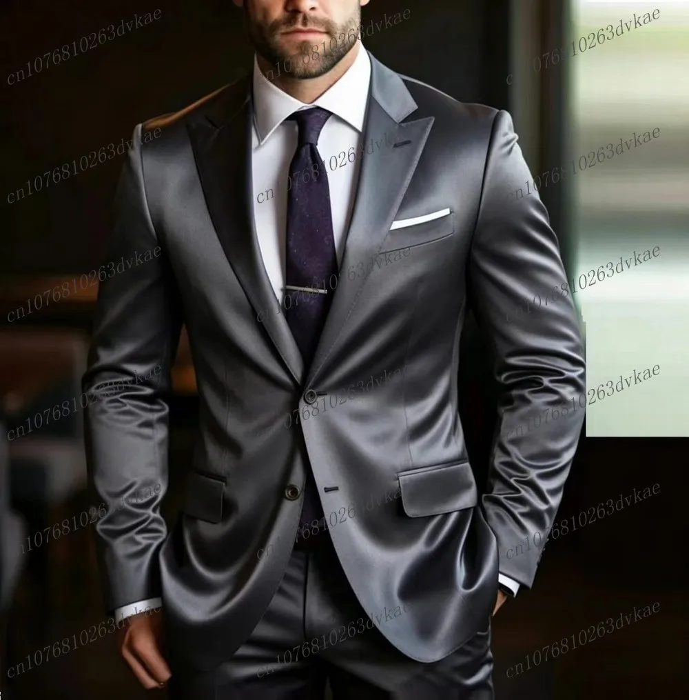 New Dark Grey Acetate Satin Men Suit Party Prom Special Business Groom Groomsman Wedding Male Tuxedos 2 Piece Set Blazer Pants
New Dark Grey Acetate Satin Men Suit Party Prom Special Business Groom Groomsman Wedding Male Tuxedos 2 Piece Set Blazer Pants