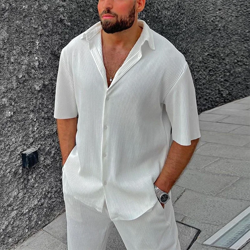 Men's Beach Stripe Outfits 2024 Men Solid Simple Solid Two-piece Sets New Summer Short Sleeve Lapel Button Shirt+Long Pants Sets
Men's Beach Stripe Outfits 2024 Men Solid Simple Solid Two-piece Sets New Summer Short Sleeve Lapel Button Shirt+Long Pants Sets