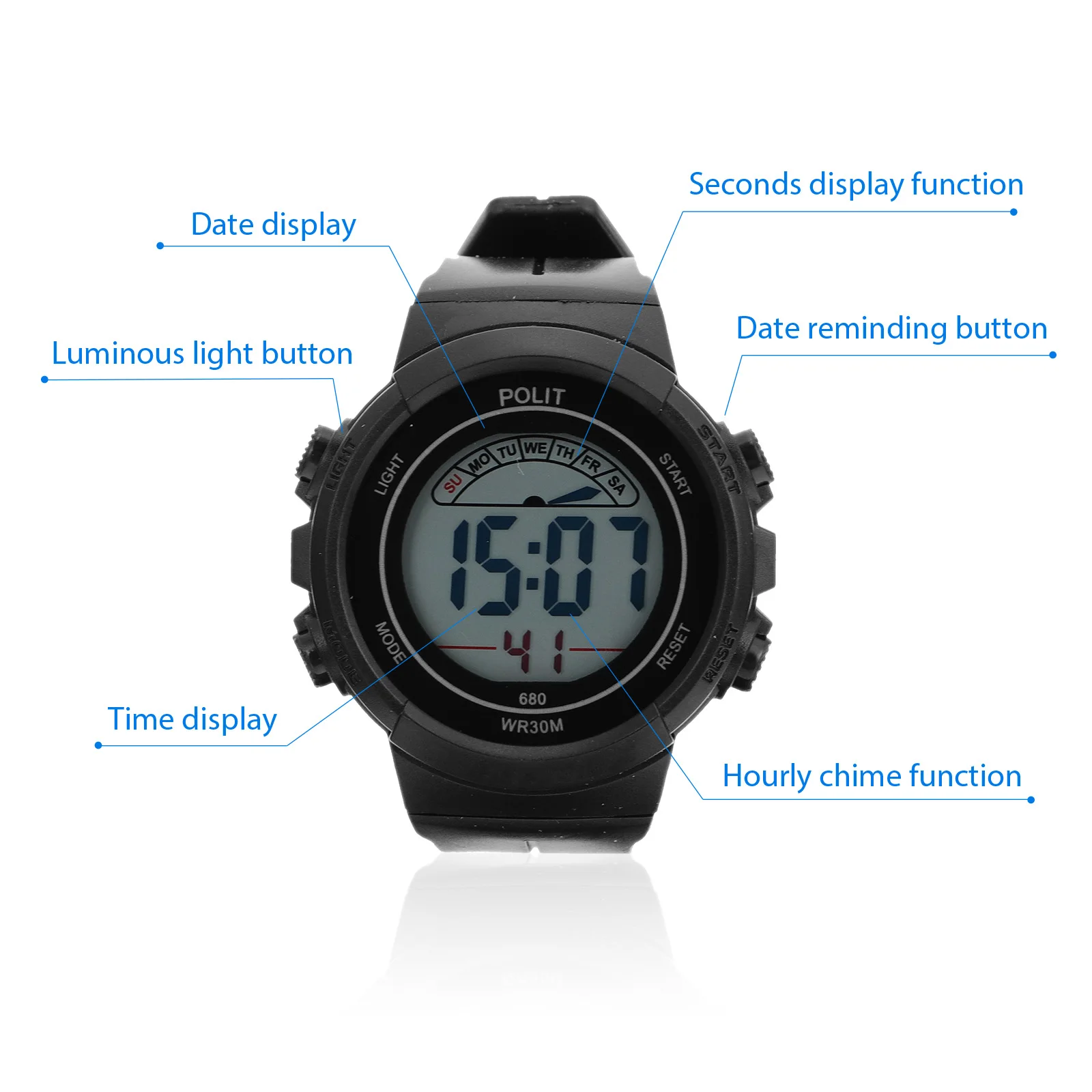 Luminous Waterproof Students Black Kids Calendar Alarm Students Watch For Sports Electronic Watch Bracelet Watchb
Luminous Waterproof Students Black Kids Calendar Alarm Students Watch For Sports Electronic Watch Bracelet Watchb