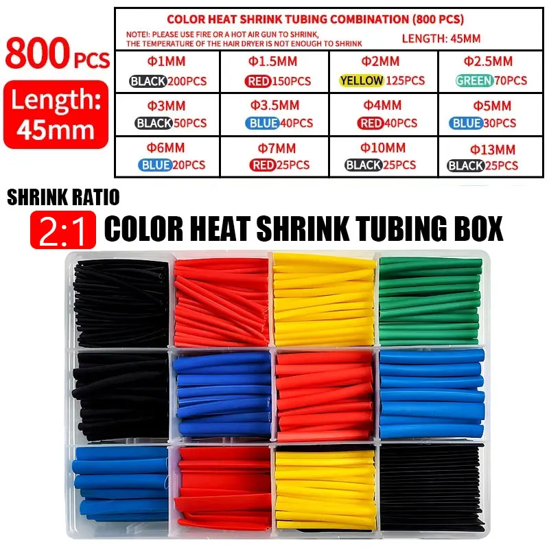 530/560/580/800PCS Heat Shrink Tubing 2:1 Electrical Wire Cable Wrap Assortment Electric Insulation Heat Shrink Tube Kit
530/560/580/800PCS Heat Shrink Tubing 2:1 Electrical Wire Cable Wrap Assortment Electric Insulation Heat Shrink Tube Kit