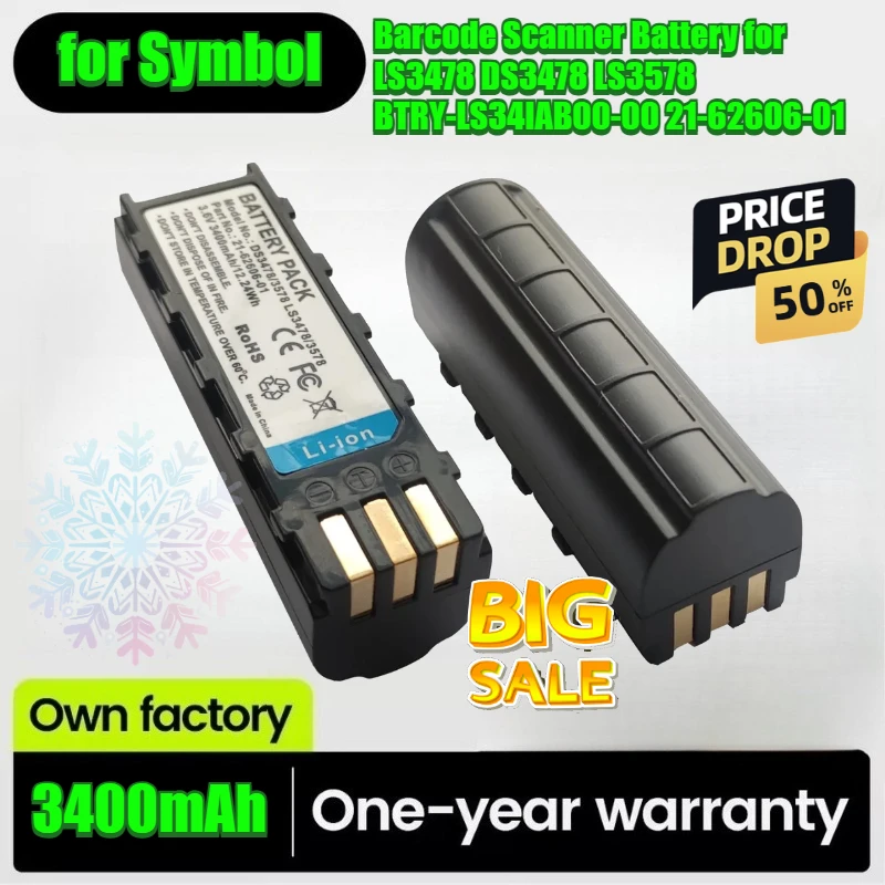 3400mAh Barcode Scanner Battery for Symbol LS3478 DS3478 LS3578 BTRY-LS34IAB00-00 21-62606-01 Leuze 50120448 Motorola21-62606-01
3400mAh Barcode Scanner Battery for Symbol LS3478 DS3478 LS3578 BTRY-LS34IAB00-00 21-62606-01 Leuze 50120448 Motorola21-62606-01