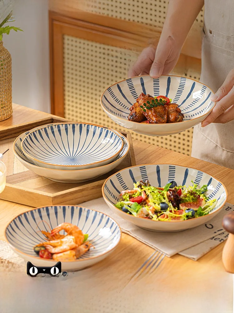 Japanese Style Ceramic Wok Dish Deep Dish Fried Food Plate Dining Set Underglaze Color Dinnerware round Shape Heat Resistant
Japanese Style Ceramic Wok Dish Deep Dish Fried Food Plate Dining Set Underglaze Color Dinnerware round Shape Heat Resistant