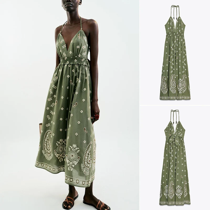 Летнее женское длинное платье миди с воротником из бисера, цветная блузка с вышивкой и принтом на бретельках, V-образное платье с высокой талией, полиэфирное волокно
Летнее женское длинное платье миди с воротником из бисера, цветная блузка с вышивкой и принтом на бретельках, V-образное платье с высокой талией, полиэфирное волокно