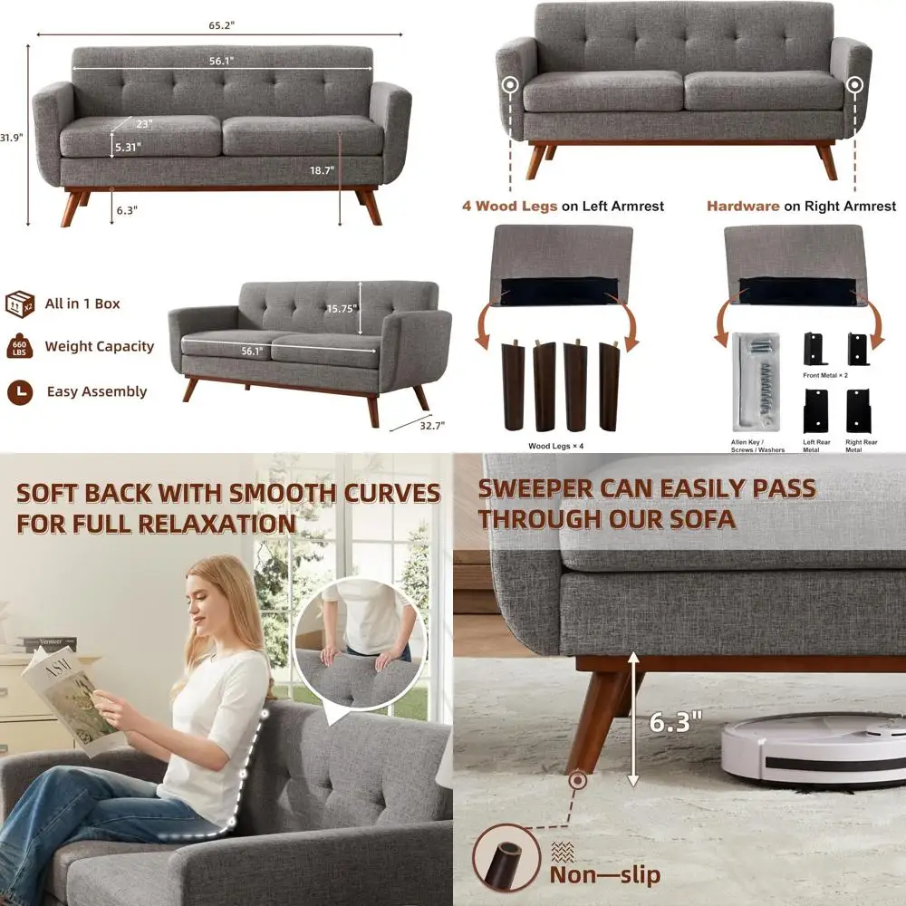 Диван-софа 65.2" W Loveseat Soa, в стиле Century Decor, для гостиной, с обивкой на пуговицах, прочный и простой в сборке.
Диван-софа 65.2" W Loveseat Soa, в стиле Century Decor, для гостиной, с обивкой на пуговицах, прочный и простой в сборке.
