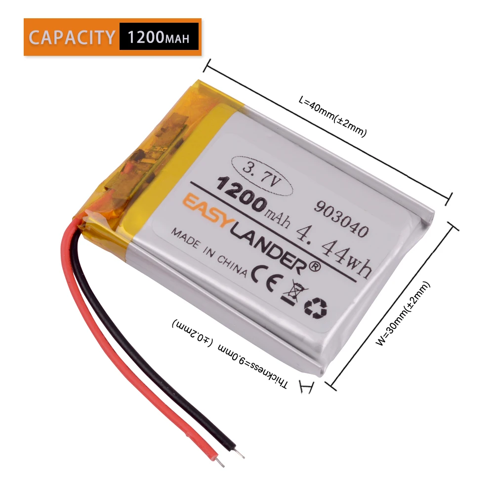 903040 3.7V 1200mAh Rechargeable Lithium Li-ion Li Polymer Battery For MP5 Bluetooth Earphone
903040 3.7V 1200mAh Rechargeable Lithium Li-ion Li Polymer Battery For MP5 Bluetooth Earphone