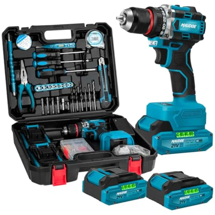 Home repair DIY cordless drill set: brushless 21V 60Nm torque 3/8 keyless chuck 2-speed 2×2.0Ah batteries charger 135Pcs kit bl
Home repair DIY cordless drill set: brushless 21V 60Nm torque 3/8 keyless chuck 2-speed 2×2.0Ah batteries charger 135Pcs kit bl