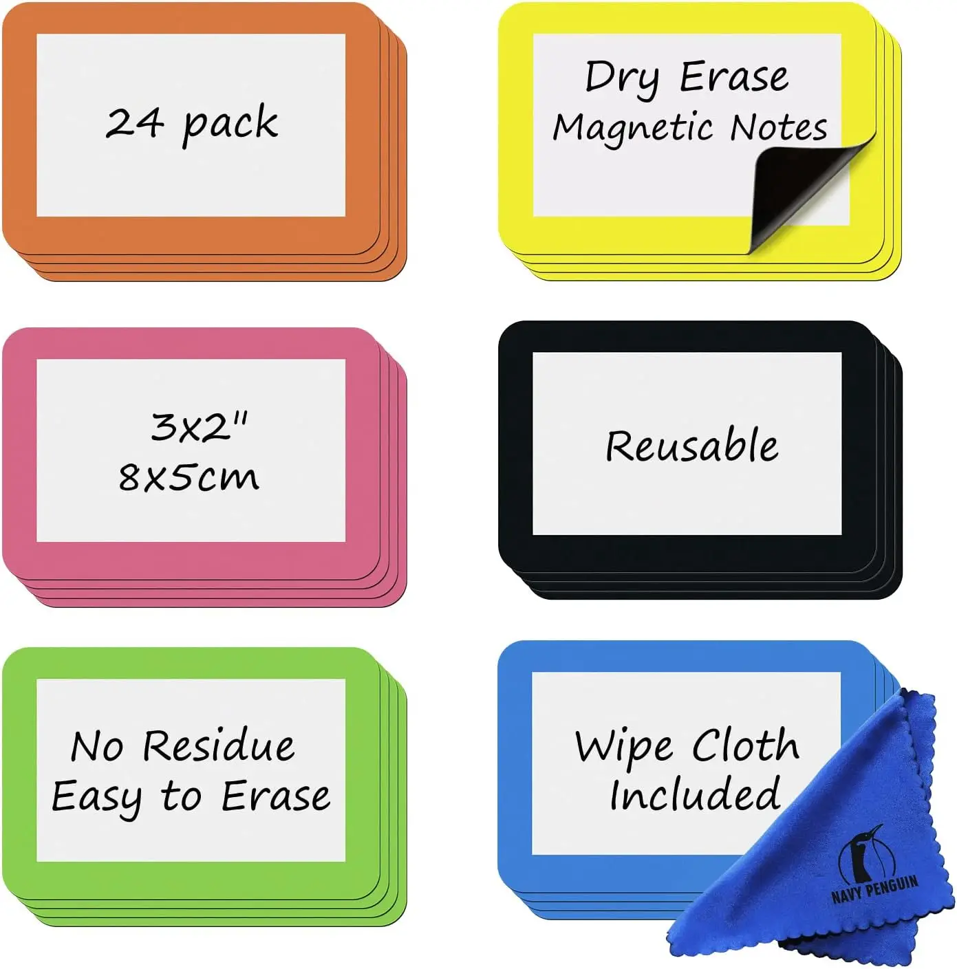 24 Pack Dry Erase Magnets 3x2in - Reusable Whiteboard Labels for Fridge, Office, Home Planning
24 Pack Dry Erase Magnets 3x2in - Reusable Whiteboard Labels for Fridge, Office, Home Planning