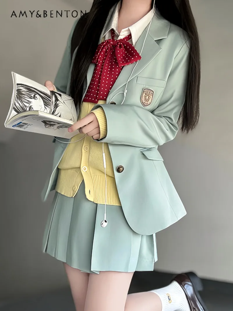 2025 New Japanese Original Spring and Summer JK Uniform Waist College Wind Green Blazer with Skirt Suit For Women
2025 New Japanese Original Spring and Summer JK Uniform Waist College Wind Green Blazer with Skirt Suit For Women