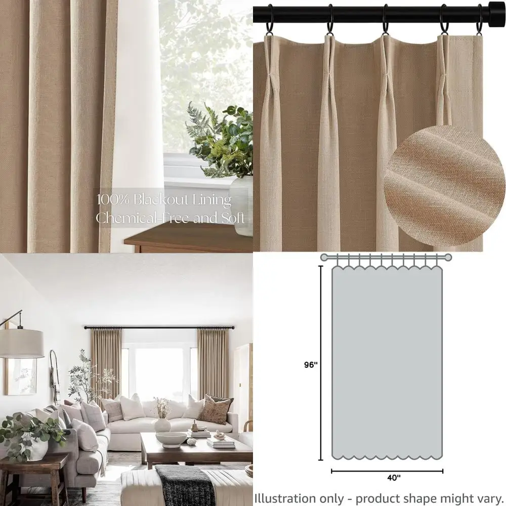 Brown Natural Linen Pinch Pleat Curtains, 96 Long, 100% Blackout, Thermal Insulated, Taupe Tan, 2 Panel Set, 8FT Back Tab
Brown Natural Linen Pinch Pleat Curtains, 96 Long, 100% Blackout, Thermal Insulated, Taupe Tan, 2 Panel Set, 8FT Back Tab
