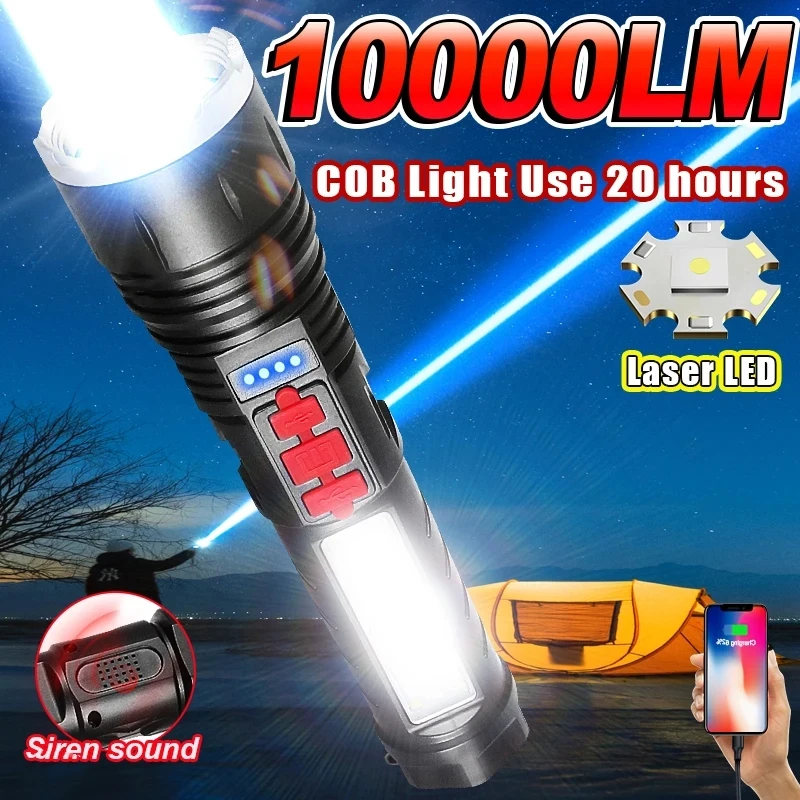 Portable Super Bright 10000LM Flashlight with COB Side Lamp Zoom Torch USB Rechargeable Outdoor Camping Hiking Emergency Lantern
Portable Super Bright 10000LM Flashlight with COB Side Lamp Zoom Torch USB Rechargeable Outdoor Camping Hiking Emergency Lantern