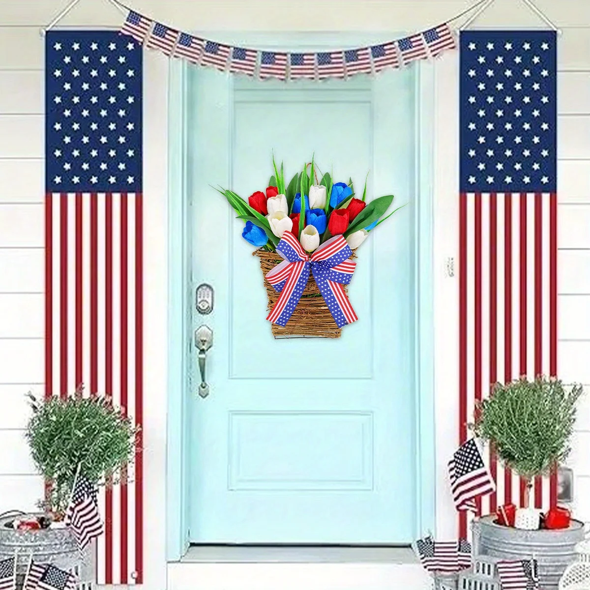 Tulip Wreath Door Hanger Basket for Home Decations, Red White Blue Tulip Patriotic Wreath Basket for 4Th of July
Tulip Wreath Door Hanger Basket for Home Decations, Red White Blue Tulip Patriotic Wreath Basket for 4Th of July