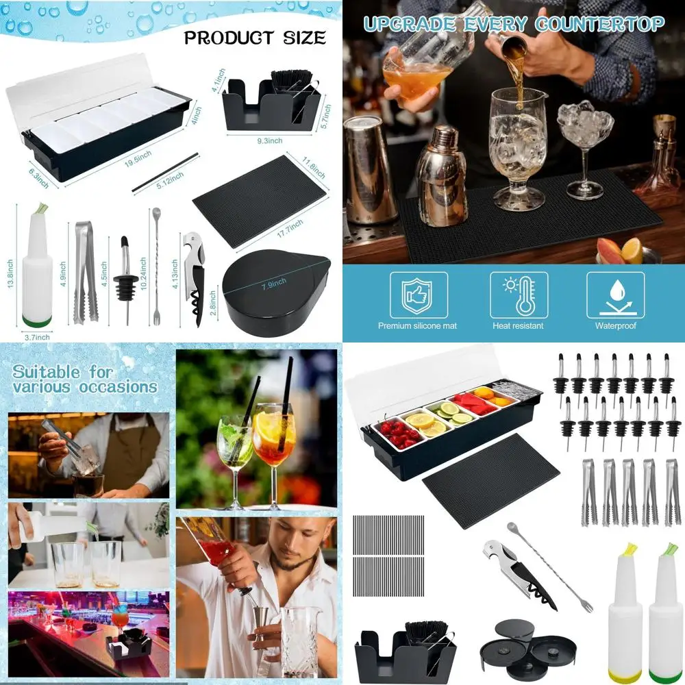 Complete 28-Piece Bartending Kit with Garnish Tray, Lid, Bar Mat, 3-Tier Glass Rimmer, 14 Bottle Pourers, 2 Juice Dispensers, St
Complete 28-Piece Bartending Kit with Garnish Tray, Lid, Bar Mat, 3-Tier Glass Rimmer, 14 Bottle Pourers, 2 Juice Dispensers, St
