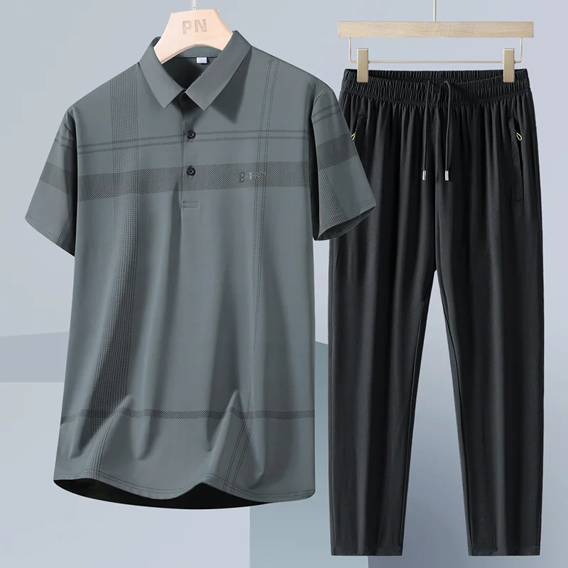 Summer New Ice Silk POLO Shirt Men's Short-sleeved Middle-aged Elderly Suits Two-piece Ice Silk Trousers Casual Sports Suit
Summer New Ice Silk POLO Shirt Men's Short-sleeved Middle-aged Elderly Suits Two-piece Ice Silk Trousers Casual Sports Suit