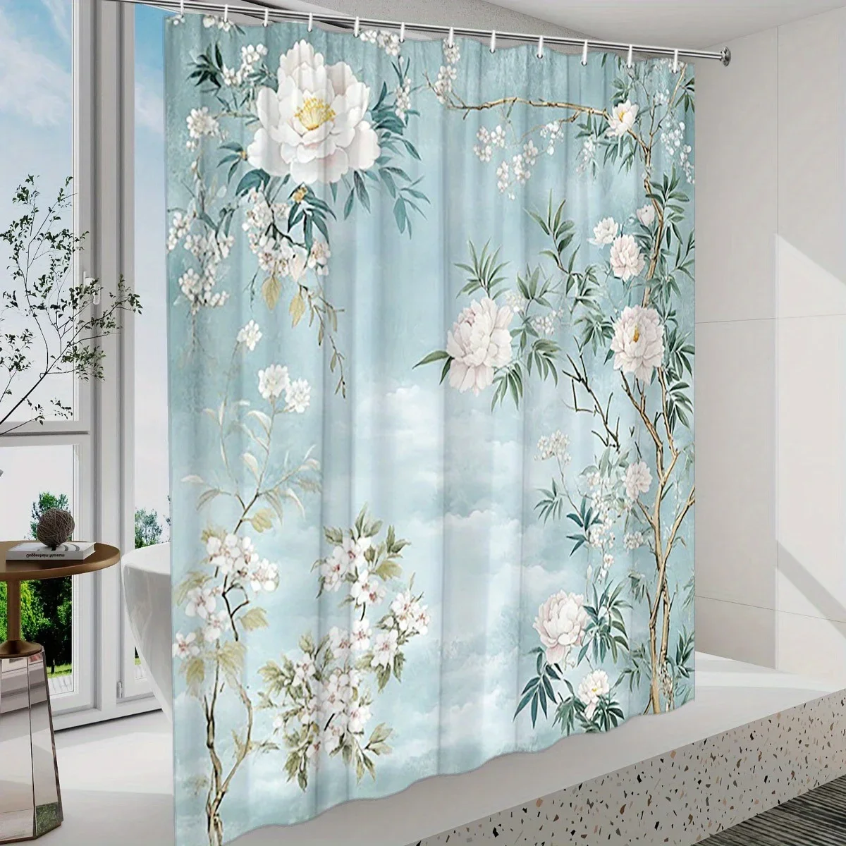 1pc White Blossom Shower Curtain - Peonies & Floral Branches, Soft Cloudy Blue Sky, Chinese Ink Art, Polyester
1pc White Blossom Shower Curtain - Peonies & Floral Branches, Soft Cloudy Blue Sky, Chinese Ink Art, Polyester