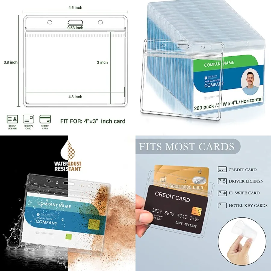 4x3 Inch Horizontal Badge Holder, Clear ID Card Holder with Waterproof Resealable Zip Type Protector, Badge Sleeve Fits Name Ta
4x3 Inch Horizontal Badge Holder, Clear ID Card Holder with Waterproof Resealable Zip Type Protector, Badge Sleeve Fits Name Ta