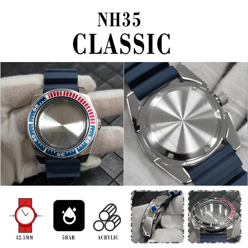 316L Stainless Steel 43mm Watch Case Black Inner Shadow + Dark Blue Strap Steel Buckle Aluminum Bezel for NH35/NH36 Movement
316L Stainless Steel 43mm Watch Case Black Inner Shadow + Dark Blue Strap Steel Buckle Aluminum Bezel for NH35/NH36 Movement
