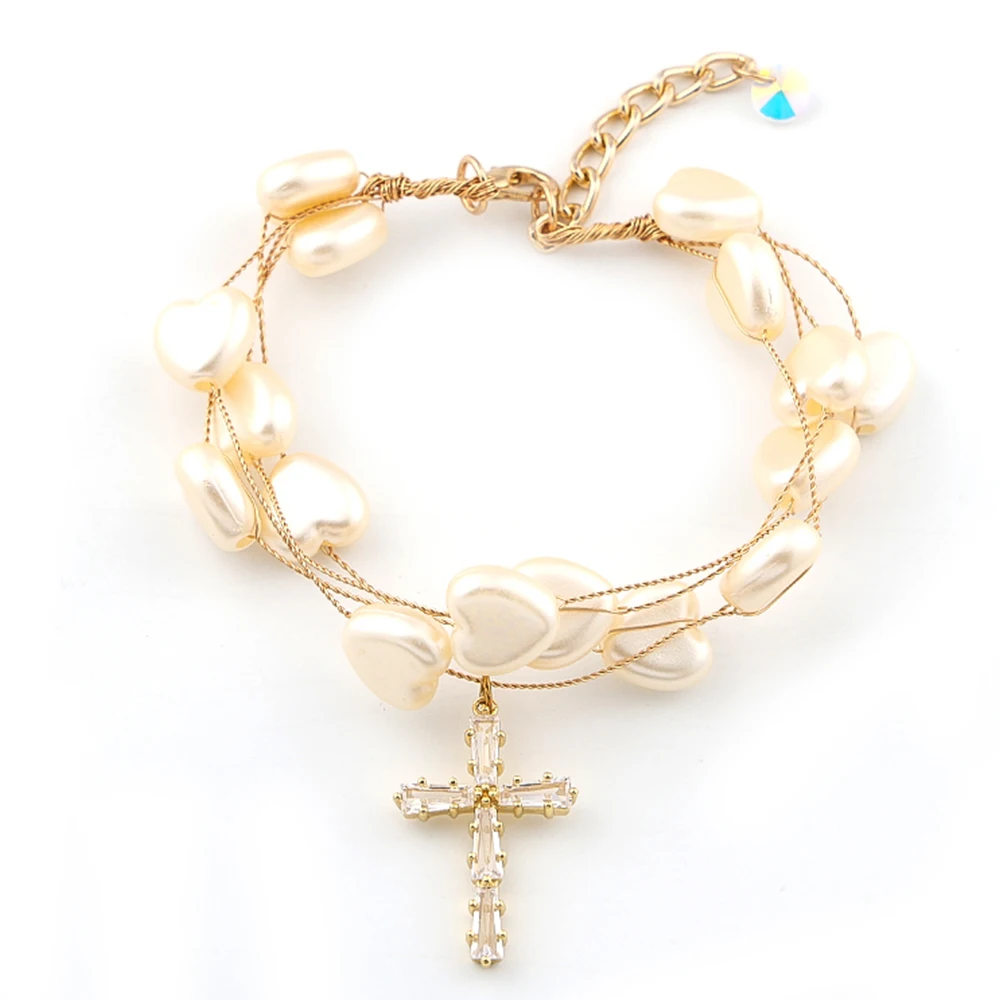 Multi-Layer Floating Heart Shaped Imitation Pearls Copper Cross Bracelet for Women Stainless Steel Gold Color Hand Chain Jewelry
Multi-Layer Floating Heart Shaped Imitation Pearls Copper Cross Bracelet for Women Stainless Steel Gold Color Hand Chain Jewelry