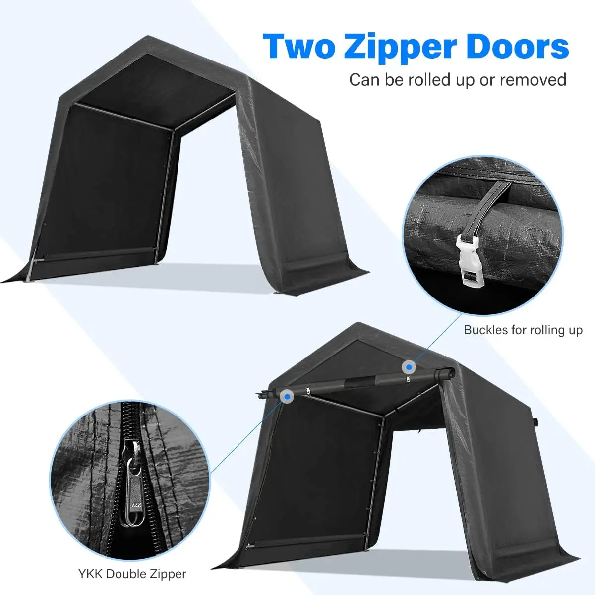 6X8 ft Outdoor Portable Storage Shelter Shed with 2 Rolled up Zipper Doors & Vents Carport for Motorcycle Waterproof
6X8 ft Outdoor Portable Storage Shelter Shed with 2 Rolled up Zipper Doors & Vents Carport for Motorcycle Waterproof