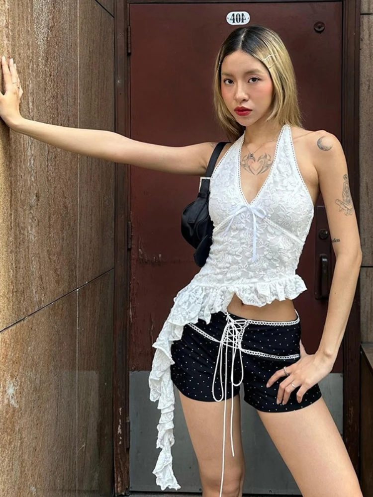 Y2k Aesthetic Lace Jacquard Tanks Vintage White Fairy Halter Bandage Tank Top Women Streetwear Grunge Irregular Ruffled Camisole
Y2k Aesthetic Lace Jacquard Tanks Vintage White Fairy Halter Bandage Tank Top Women Streetwear Grunge Irregular Ruffled Camisole