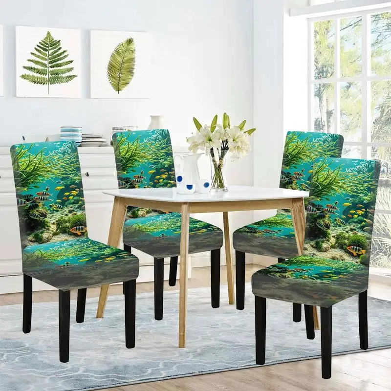Stretch restaurant chair cover fish coral print machine washable furniture cover for hotel banquet home decoration
Stretch restaurant chair cover fish coral print machine washable furniture cover for hotel banquet home decoration