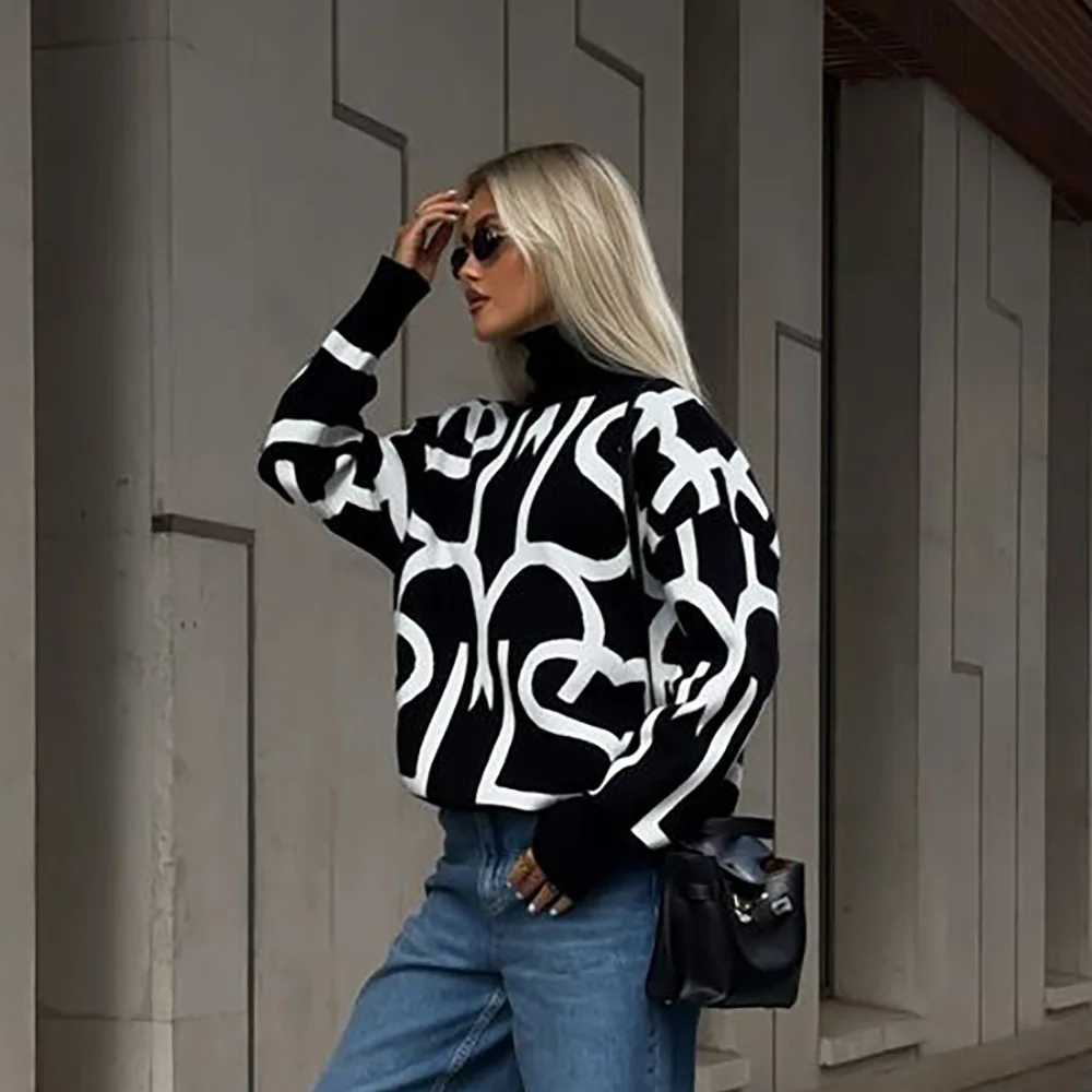 Black And White Text Pattern Sweater Loose Round Neck Pullover Long Sleeved Knitted Top
Black And White Text Pattern Sweater Loose Round Neck Pullover Long Sleeved Knitted Top