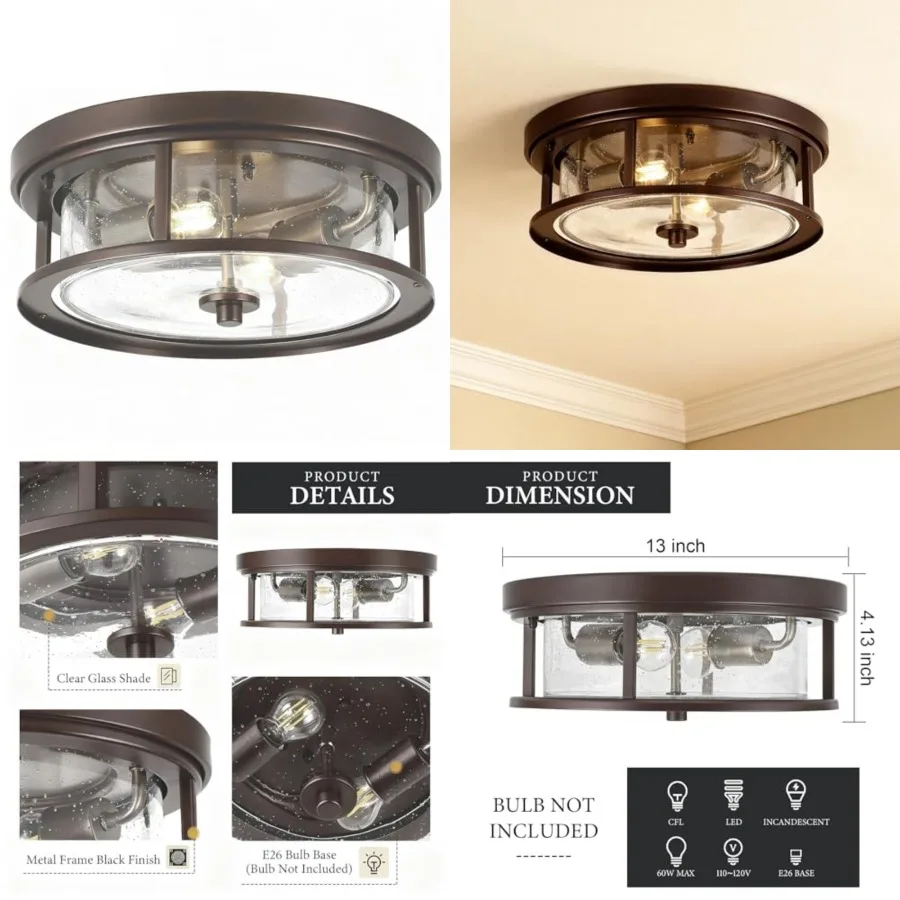 Ceiling Light Fixtures Flush Mount Light, 2 Bulb with Glass Flush Mount Ceiling Lights Fixture Bedroom, Indoor Outdoor Ceiling
Ceiling Light Fixtures Flush Mount Light, 2 Bulb with Glass Flush Mount Ceiling Lights Fixture Bedroom, Indoor Outdoor Ceiling