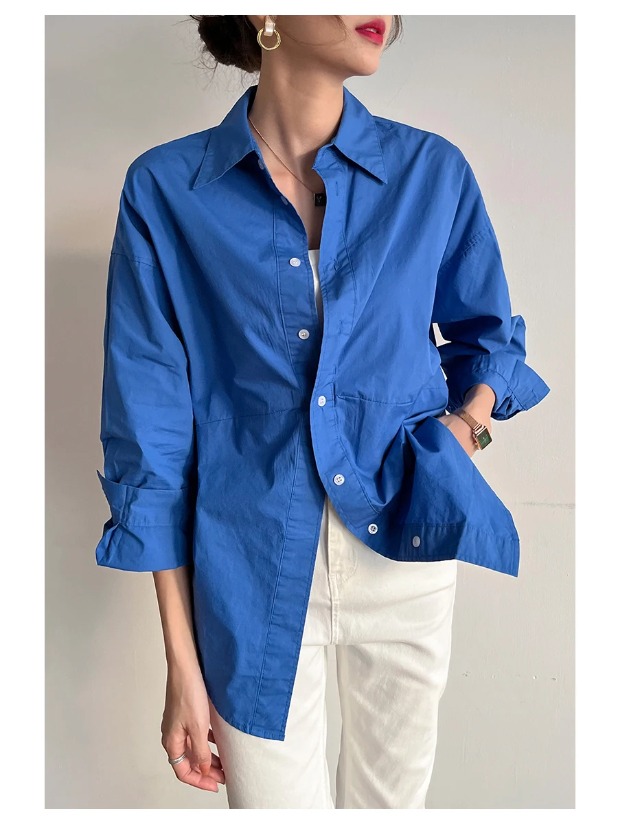 JANE Blue Long Sve Loose Fit irt Design Sensation Wide Plaet Door Design Busin Casual Neline Pure Color
JANE Blue Long Sve Loose Fit irt Design Sensation Wide Plaet Door Design Busin Casual Neline Pure Color