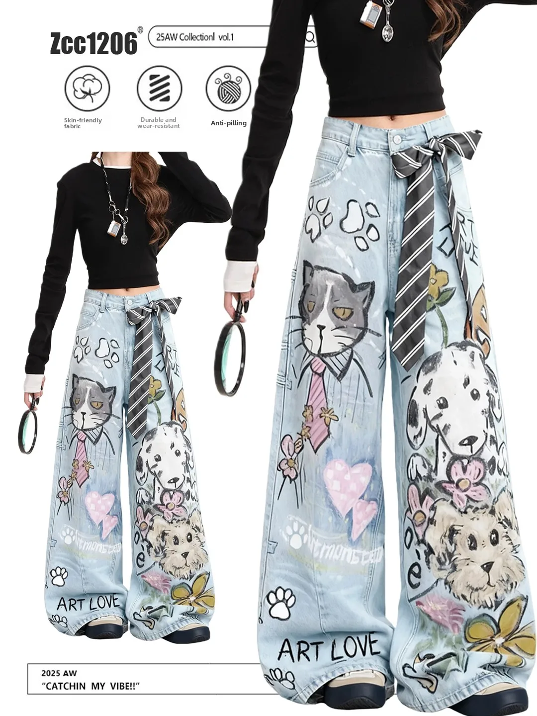 Retro American Washed Graffiti Print Wide Leg Jeans Women's Loose Casual Straight Floor-Length Pants Trendy Autumn Wear
Retro American Washed Graffiti Print Wide Leg Jeans Women's Loose Casual Straight Floor-Length Pants Trendy Autumn Wear