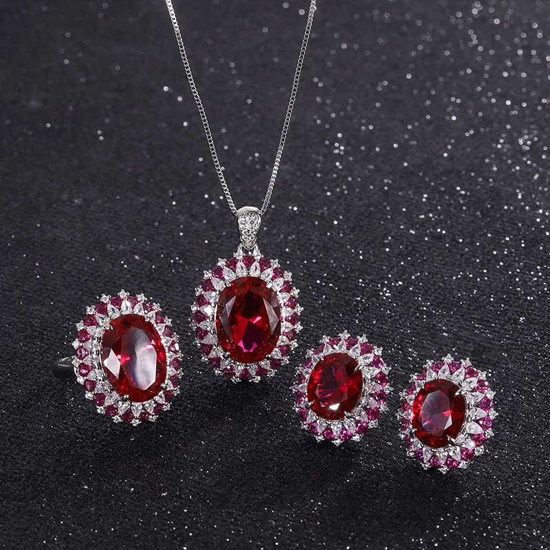 Jewelry European and American Trend Red Glass Pendant Ring Earring Set Main Stone 12*16
Jewelry European and American Trend Red Glass Pendant Ring Earring Set Main Stone 12*16