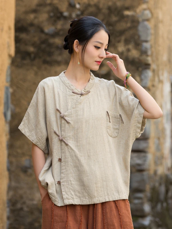 New Chinese Style Women's Summer Cotton Linen Retro round Neck Short Sleeve Open Cardigan Tea Ceremony Clothing Short Length
New Chinese Style Women's Summer Cotton Linen Retro round Neck Short Sleeve Open Cardigan Tea Ceremony Clothing Short Length