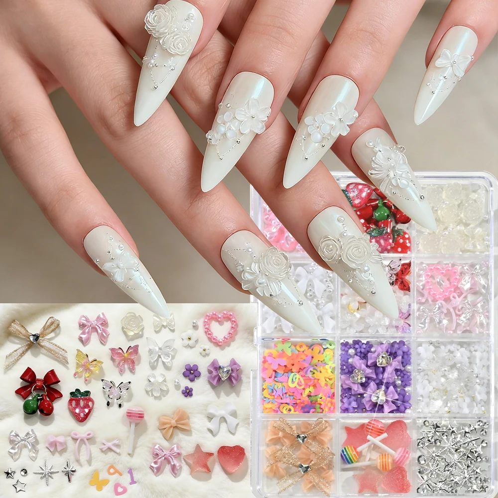 Набор для маникюра: 12 видов 3D-украшений для ногтей из смолы (клубнички, сердечки, бантики, леденцы, бабочки) в стиле каваи
Набор для маникюра: 12 видов 3D-украшений для ногтей из смолы (клубнички, сердечки, бантики, леденцы, бабочки) в стиле каваи