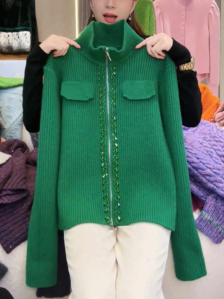 Fall Winter Luxury Knitwear Double Pocket Rhinestone Loose Commute Design Large Size Cashmere Coat Korean Style High Collar
Fall Winter Luxury Knitwear Double Pocket Rhinestone Loose Commute Design Large Size Cashmere Coat Korean Style High Collar