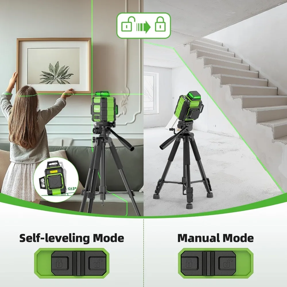 Laser Level 360 Self Leveling, Rechargeable Green Laser 3x360° Cross Line Lazer Leveler 3D Level Laser Tool for Construction
Laser Level 360 Self Leveling, Rechargeable Green Laser 3x360° Cross Line Lazer Leveler 3D Level Laser Tool for Construction