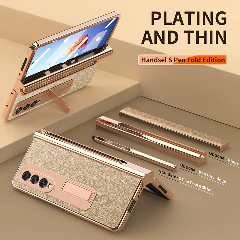 Luxury Leather Plating Hinge Case Pen Slot for Samsung Galaxy Z Fold 3 4 Case with Pen Magnetic Bracket for Galaxy Fold 3 4 Case
Luxury Leather Plating Hinge Case Pen Slot for Samsung Galaxy Z Fold 3 4 Case with Pen Magnetic Bracket for Galaxy Fold 3 4 Case