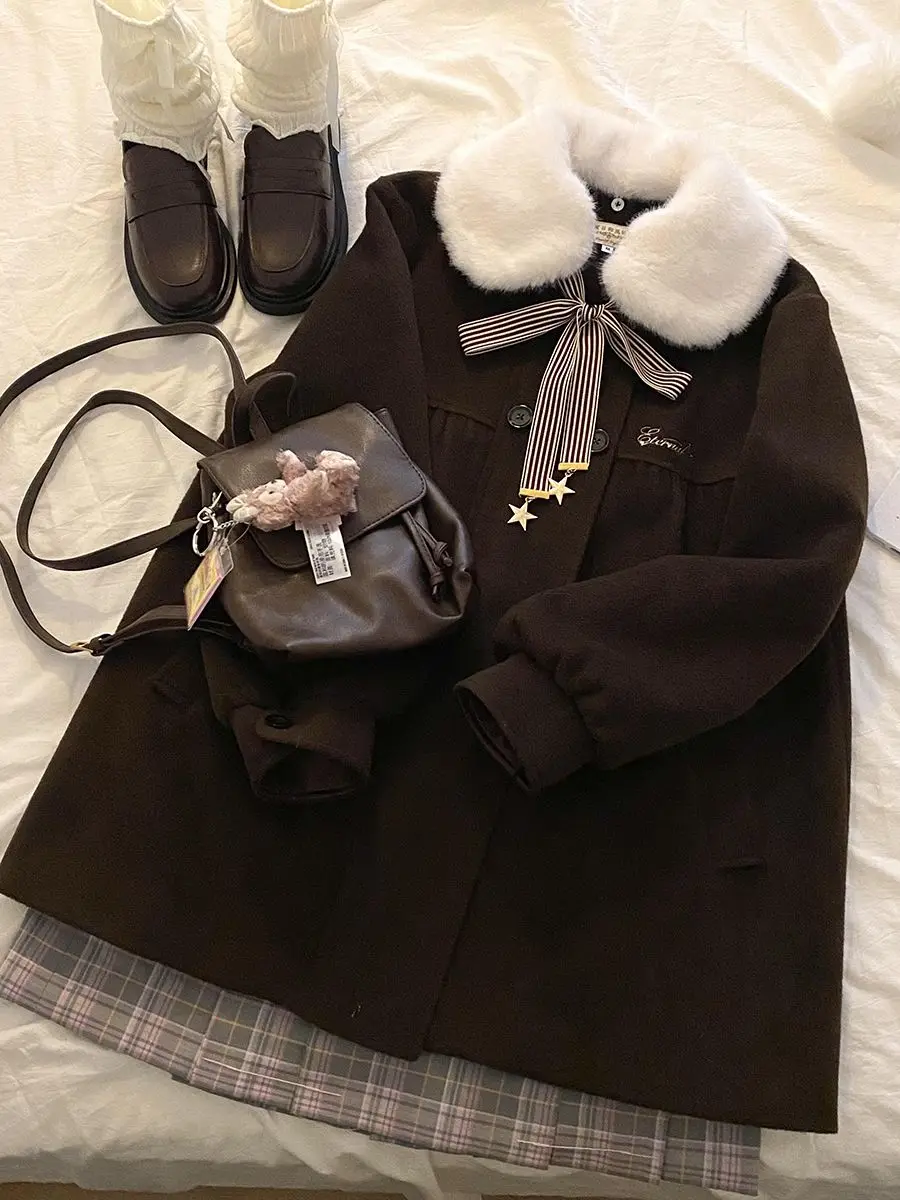 Japan Preppy Fur Collar Woolen Coat Sweet And Cute Little Woolen Coat For Women In Winter
Japan Preppy Fur Collar Woolen Coat Sweet And Cute Little Woolen Coat For Women In Winter