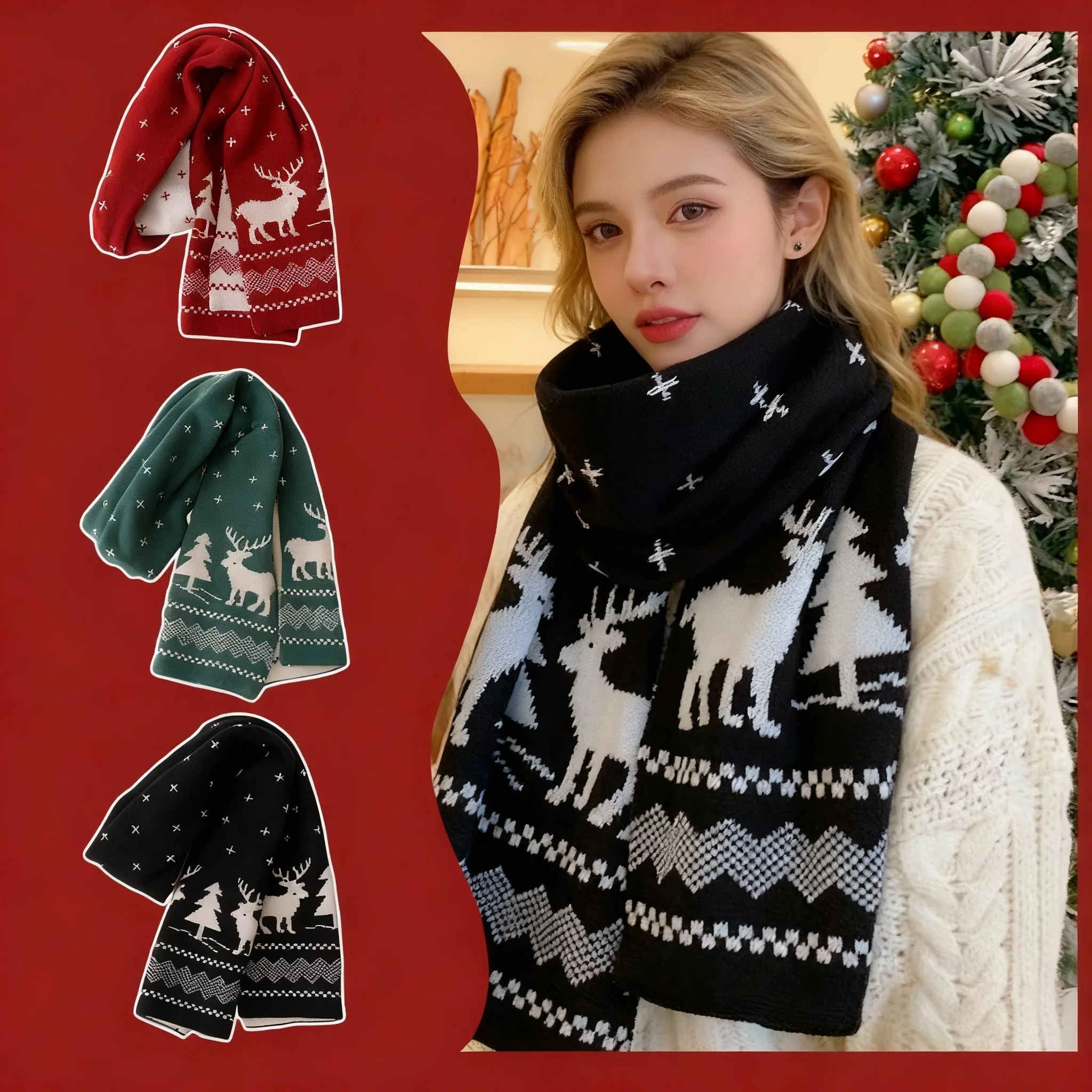 Christmas Warm Soft Elk Double-Sided Knitted Scarf Unisex Winter Neck Warmer Scarf Red Long Scarves for Men Women Holiday Gift
Christmas Warm Soft Elk Double-Sided Knitted Scarf Unisex Winter Neck Warmer Scarf Red Long Scarves for Men Women Holiday Gift