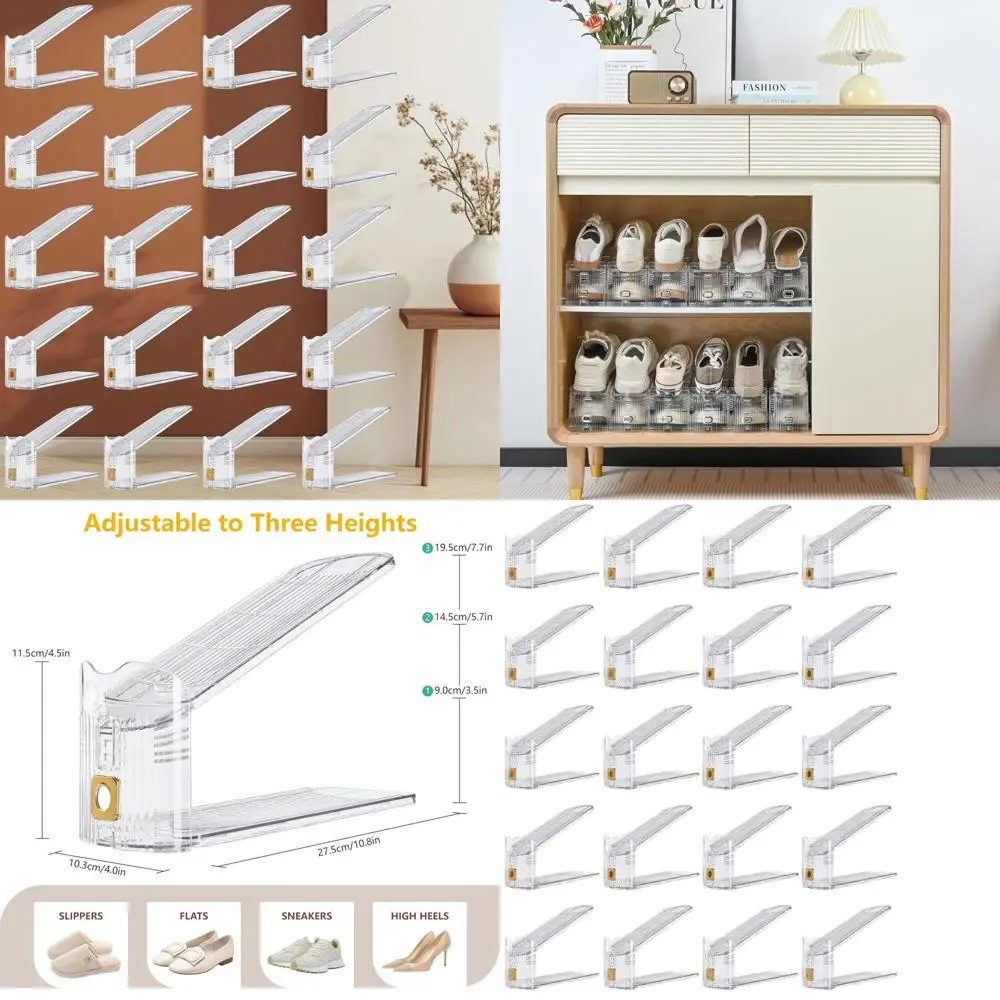 Набор из 20 регулируемых органайзеров для обуви – компактное решение для различных пространств, прозрачные золотистые двухъярусные органайзеры для хранения в шкафу
Набор из 20 регулируемых органайзеров для обуви – компактное решение для различных пространств, прозрачные золотистые двухъярусные органайзеры для хранения в шкафу
