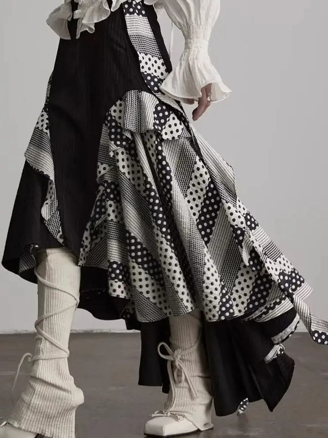 Dark Style Half Skirt with Polka Dot Design Spring Summer Asymmetrical Hemline Black White Deconstructed Splicing Lace f...
Dark Style Half Skirt with Polka Dot Design Spring Summer Asymmetrical Hemline Black White Deconstructed Splicing Lace f...